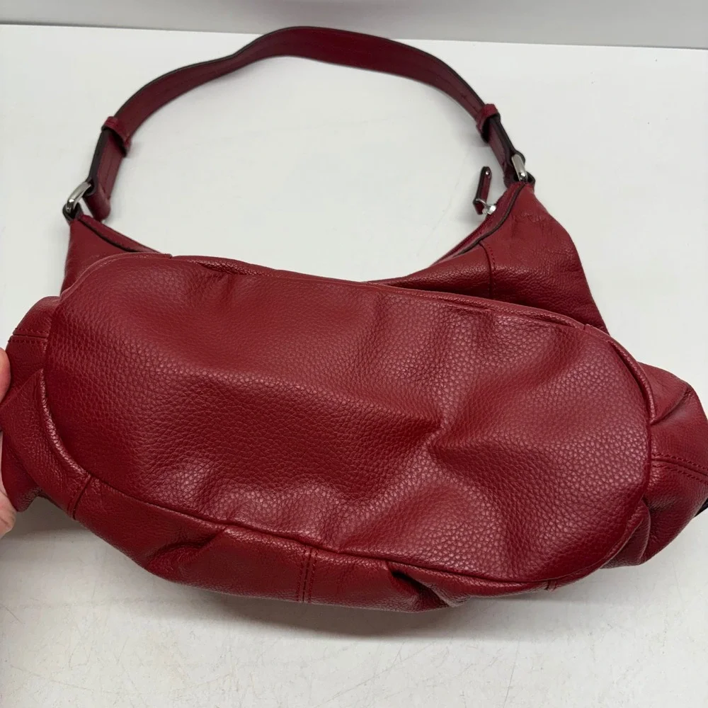 Tignanello Hobo Shoulder Bag Pebbled Leather Red Silver Hardware Buckle Y2K